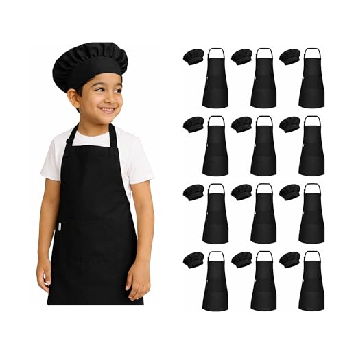 Image of uniformer Kids Apron with Chef Cap for Cooking, Baking, Painting Art & Crafts | Adjustable Child Apron with 2 Pockets | Great for Kitchen, School