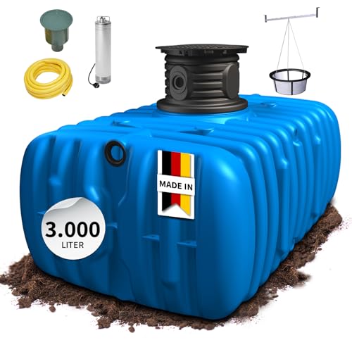 4rain Flat M Flachtank-Paket 3000 Liter Garten-Comfort - Regenwassertank Komplettpaket mit Tauchdruckpumpe und Wassersteckdose, Nachhaltige Gartenbewässerung, Einfache Installation