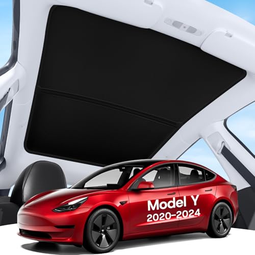SUMK Upgrade Sunshade Roof for Tesla Model Y 2020-2024, [Graphene Infused Fabric & UPF 50+ & No-Sag] OEM-Fit Precision Heat Insulation Glass Roof Sun Shade for Tesla Model Y Accessories, Black, 2PCS