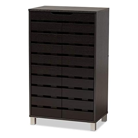 Baxton Studio Shoe Cabinets, MDF/Plastic, Dark Brown/Grey Cover