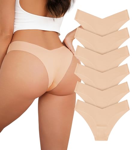 Image of Beafulrab Women Seamless Underwear Soft No Show Stretch Bikini Invisibles Hipster V Cut Panties 6 pack