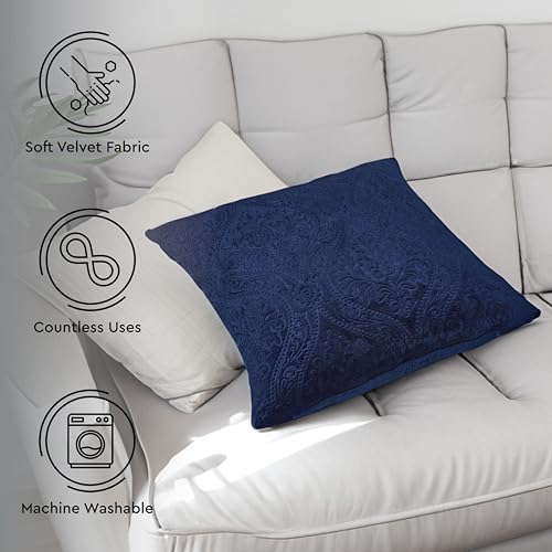Image of Encasa XO Velvet Cushion Covers, No Inserts, Set of 2, Navy Blue | 24 inchx24 inch | Machine Washable | Soft & Durable | Hidden Zipper, Sofa Decor