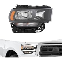 LYNICESHOP Halogen Headlight Assembly for 2019-2024 Dodge RAM 2500 3500, Black Halogen Interior Headlight w/Bulb, 68406276AE Passenger Side
