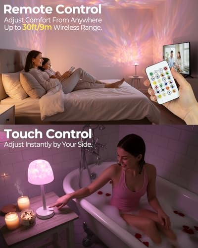 Image of Waterproof Shower Mood Lamp with Ocean Wave Projector, Outdoor Table Lamp | 16 Colors, Cordless, USB-C Rechargeable, Remote & Touch Control, LED Bathroom Lamp for Inside Shower, Bathtub, Relaxing Spa