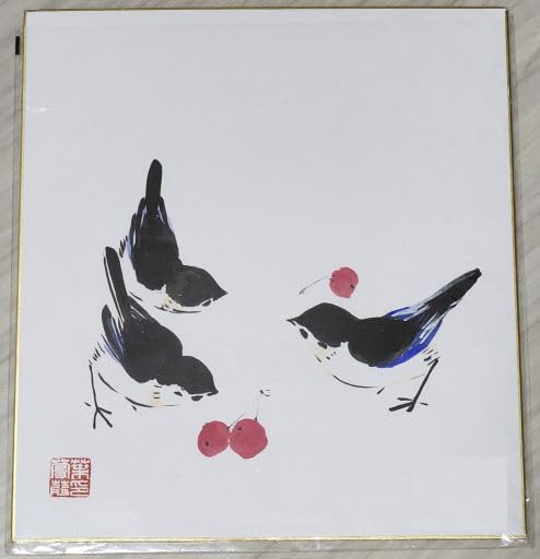 Amazon.co.jp: 絵画 ART DRAWING 叶蔓葭 色紙絵 水彩 - 鳥 とり (24.2