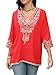 AK Women's Embroidered Tops 3/4 Sleeve Traditional Mexican Shirts for Women V Neck Peasant Tunic Blouses