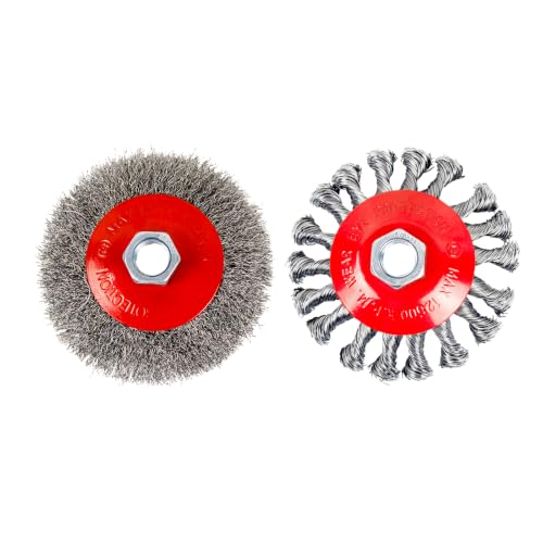 Image of 4in Wire Wheel Brush for Angle Grinder,Wire Cup Brush 5 /8-11 hub-2p | Crimped 0.012 inch /Twisted 0.021 inch High Carbon Steel Wire Wheels for Angle Grinder Attachment, Metal Rust Paint Weld Burrs Removal