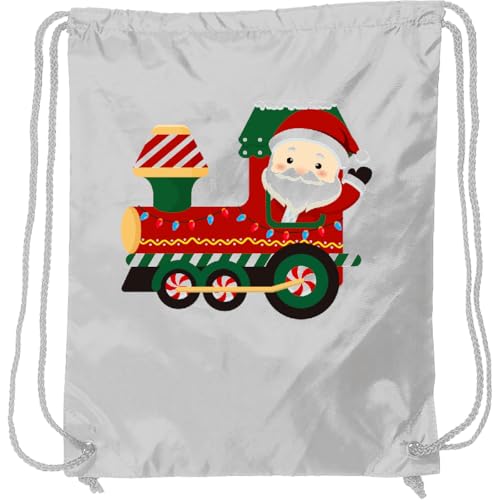 inktastic Christmas Train with Santa Claus Drawstring Bag White 46cd9
