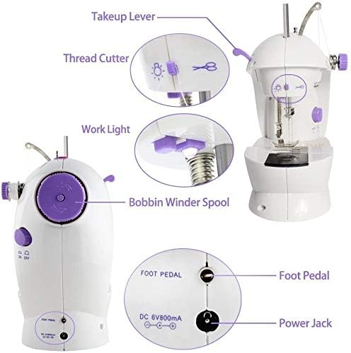 Mini Sewing Machine with Extension Table, Portable Electric Adjustable 2-Speed Double Thread Sewing Machine with Lights,Foot Pedal,Needle Protector Perfect for Beginner Household Travel