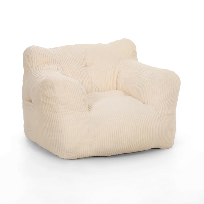 Pamapic Puff Salon, Sillon Puff con Relleno Incluido, Sofa Puf con Asas Portátiles, Sillas de Salon Ergonomicas Moderno, Bean Bag Interior para Sala de Estar, Dormitorio, Sala de Juegos, Beige
