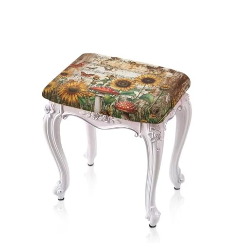 Luarisgur Mushroom Sunflower Bar Stool Covers Rectangle Butterfly Fall Bar Stool Covers Rectangle Set of 2 Stretchy Vanity Chair Cover Seat Cover with Elastic Band