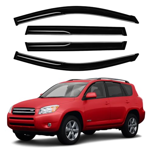 Image of Canvcle RAV4 Rain Guards - Window Visors for Toyota RAV4 2006-2012, Outside-Mount Tape-On Side Window Wind Deflectors for RAV4 Accessories, Vent Visors Shades Rainproof Black 4PCS
