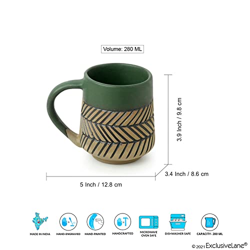 Image of ExclusiveLane 'Chevron Waves' Ceramic Tea Cups & Ceramic Coffee Mugs Set of 2 (280 ML, Microwave & Dishwasher Safe) |Ceramic Coffee Cups for Tea Mugs Set Ceramic Mugs Milk Mug Coffee Cup Drinkware