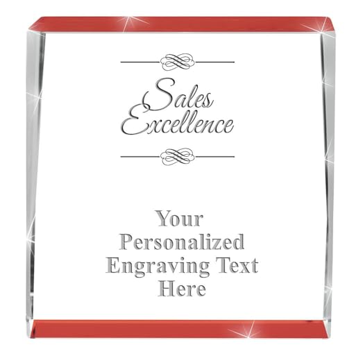 Crown Awards Customizable Crystal Trophy, 4" Engraved Corporate Excellence Red Spotlight Crystal Award