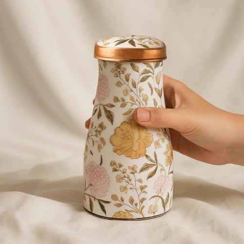Image of Copper Festive Water Bottle Set of 1 for Home Decor Gifts| Copper Water Bedside Bottle | 850 ml Diwali Gift for Family and Friends | Gift Items for Home Decoration