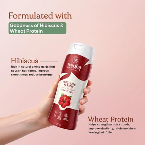 Image of Tredha Herbal Hibiscus Moisturizing Hair Conditioner | For Dry, Frizzy, Dull & Damaged Hair | Smooth, Soft & Repairing Formula | Paraben & Sulphate Free | Suitable for Men & Women 100ml
