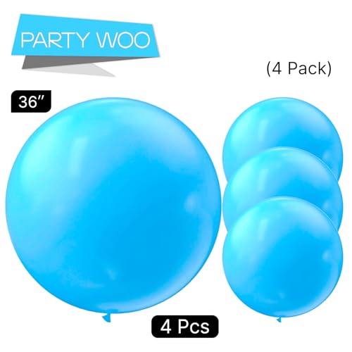 Image of PartyWoo Light Blue Balloons 4pcs 36 Inch Baby Pastel Blue Latex Helium Balloons for Baby Shower Wedding Gender Reveal Graduation Mermaid Birthday Pool Anniversary Beach Party Decorations Blue-Y20