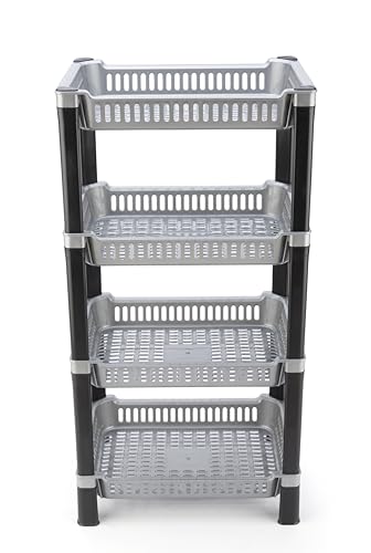 Image of U-Max Multi Tire Kitchen Storage Rack, Plastic Utility Shelf Organiser, Space Saving Storage Solution, Revolving Vegetable Rack (Silver, 4)