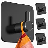 Menz Handtuchhaken ohne Bohren, 4er Pack – Extra starke Handtuchhalter ohne Bohren, Klebehaken Edelstahl, Haken selbstklebend mit wasserfesten Klebepads, Badezimmer Handtuchhalter, Fb. Schwarz