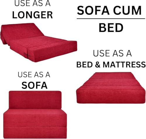 Image of Convertible Sofa Chair Bed, 3-in-1 Sleeper Chair with Foldable Design, Modern Upholstered Lounge Accent Chair, Space Saving Single Sofa Bed for Living Room, Bedroom & Small Spaces (Maroon (FA109))