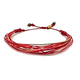 Valentine Bracelet Red Pink String with Metallic Gold Cord - Size Adjustable Galentine Gift Friendship Bracelets - Handmade Valentines Bracelet Jewelry Gift for Teenage Girls and Women by Rumi Sumaq