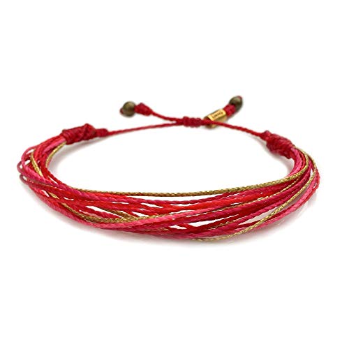 Valentine Bracelet Red Pink String with Metallic Gold Cord - Size Adjustable Galentine Gift Friendship Bracelets - Handmade Valentines Bracelet Jewelry Gift for Teenage Girls and Women by Rumi Sumaq