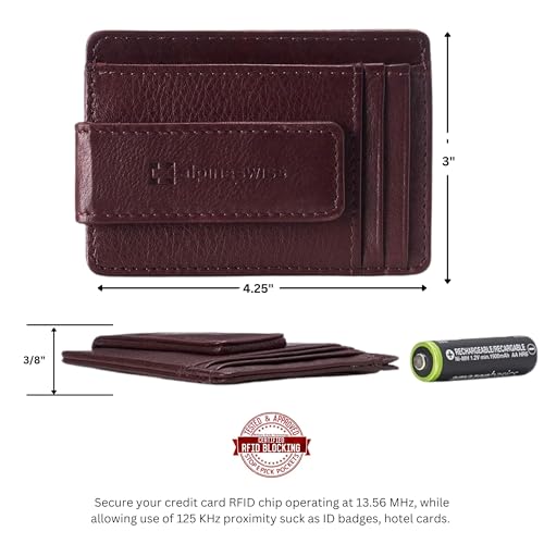 Image of alpine swiss Harper Mens RFID Slim Money Clip Front Pocket Wallet Minimalist Leather ID Card Holder