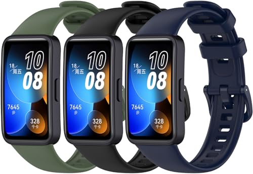 Z.DuDuZAZA Bands Compatible with Huawei Band 8/9/10 Strap Replacement [3 Pack] Soft Silicone Sport Wristbands for Hua wei Band 10 9 8 Man Woman (green,dark blue, black)