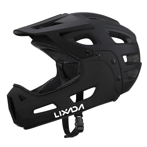 Lixada Mountainbik Helm, Fullface Helm MTB mit abnehmbarem Kinnriemen Visier für Mountainbiking, Leichter Fahrradhelm Damen & Herren mit guter Belüftung