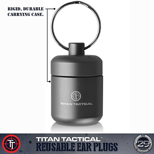 Titan Tactical 29Nrr Reusable Shooting Ear Plugs W/Removable Noise Filter + Heavy Duty Aluminum Case (For Normal + Small Ear Canals) #TOP4
