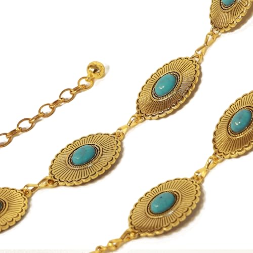 Women Western Metal Chain Belt Gold Silver Boho Turquoise Waist Belts for Dresses Jeans3