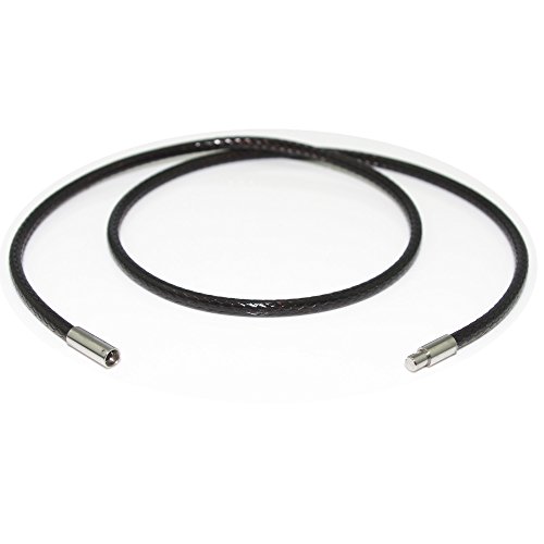 Image of Glory Qin 2mm Black Leather Cord Stainless Steel Rice Clasps Necklace Rope 16 to 28 Inch