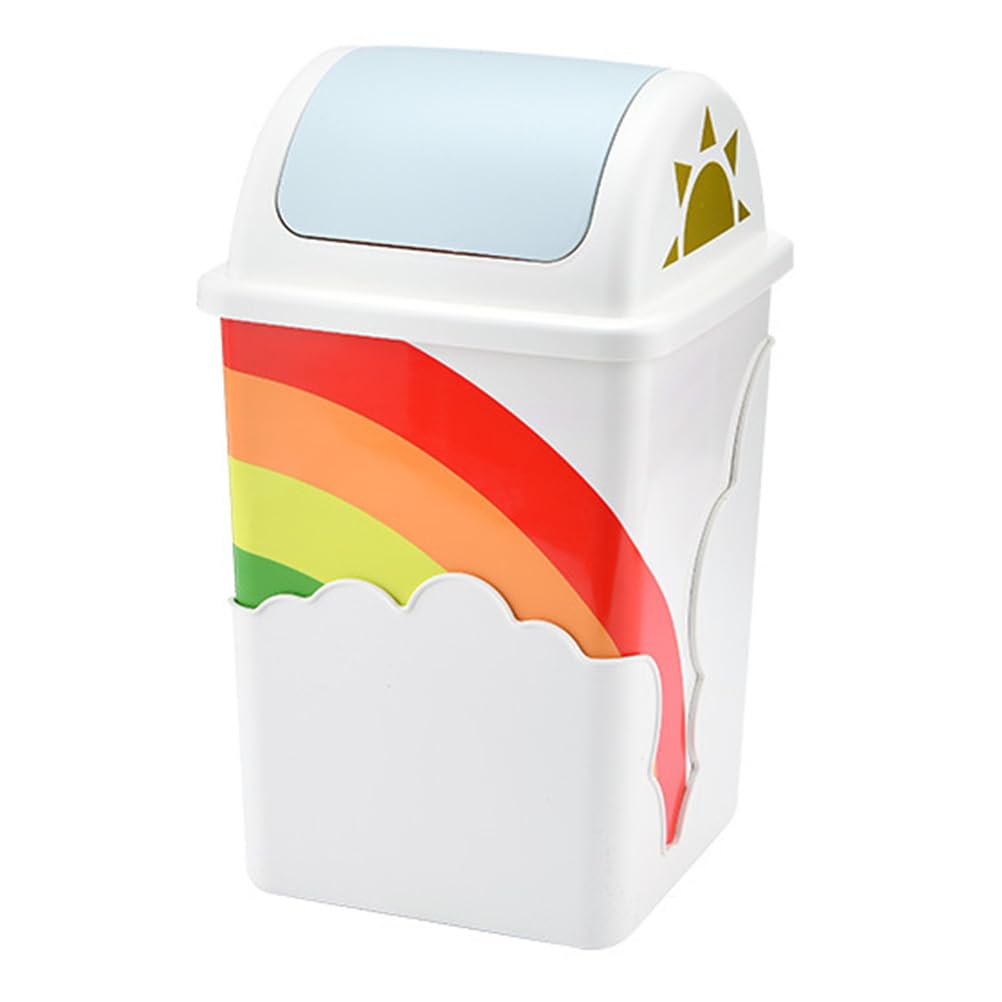 Cabilock Trash Can with Lid - 12L/3Gallon Rainbow Trash Can Cloud Cute Plastic Waste Basket,Indoor Swing Top Trash Can with Lid, for Bathroom,Kitchen,Office,Bedroom,School