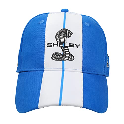 Carroll Shelby Shelby Super Snake Blue Cap Hat | Two Stripe Shelby Cobra Design Racing Performance Hat | Officialy Licensed Shelby Product | One-Size Fits All | Adjustable Velcro Closure, Large