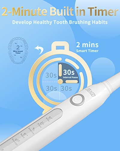 Seago Rechargeable Ultrasonic Toothbrush, Electric Toothbrushes Adults with 8 Brush Heads, Once Full Charge Lasts for 30 Days, Electric Toothbrush with Timer,White - Image 5