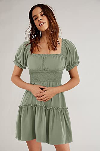 Image of Womens Babydoll Mini Dress Casual Square Neck Short Sleeve Summer Dresses
