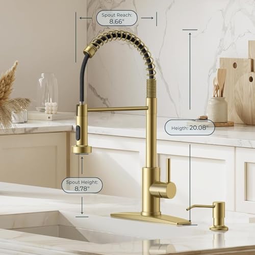 VIDEC Touch On Kitchen Faucet, 3 Modes Pull Down Sprayer, Touch On Sensor Activated, Ceramic Valve, 360-Degree Rotation, 1 or 3 Hole Deck Plate. 10-Year Warranty.(Brushed Gold, KW-62J) by VIDEC - Used condition - Image 10