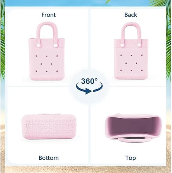 Mini Rubber Tote Bag, Small Waterproof Beach Handbag, Lightweight Washable Tote for Beach Pool Travel, With Adjustable Strap3