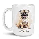 Customized Name Pug Dog Coffee Mugs, Happy Pug Dog Lovers Tea Cups, Pet Owner White Mugs Present, Personalized Animal Cup Gift For Mom Dad, Pug Ceramic Mugs, Awesome Travel Cups