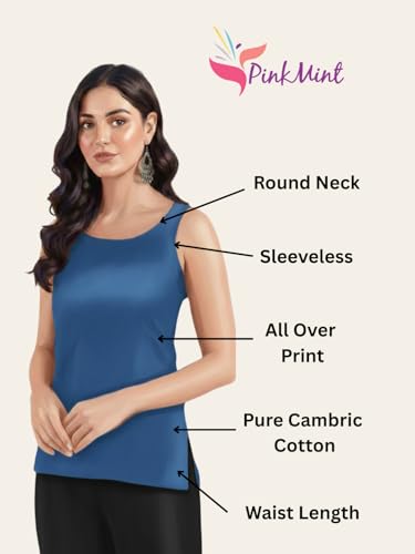 Image of Pinkmint Women Cotton Blend Printed Short Kurti Top (Pack of 2) | Stylish Casual Wear | Sleeveless Top | Back Dori Design | Comfortable Kurta Tops
