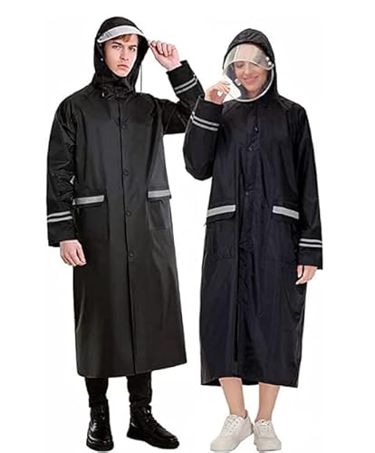 レインコートメンズ レディース 自転車 バイク Flagicon 二重防水機能&高輝度反射テープ レインウェア ロングレインポンチョ リュックにも対応 おしゃれ 雨具 厚手 軽量 通勤 通学 豪雨 梅雨対策 男女兼用 (ブラック２-XXL)