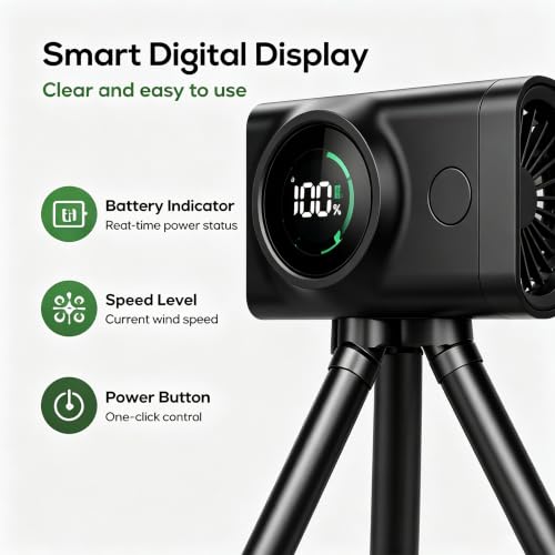Ventilador de camping de doble cabezal con trípode y batería recargable 3600mAh 6