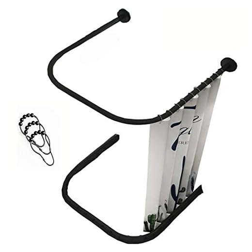 HJHY@ Duschdraperistång U-form utan borrning hörn böjd duschstång teleskop svart med vikbar duschdörr dam och duschdraperi för dusch och badkar 60 till 90 x 90 x 60 till 90 cm
