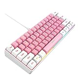 Snpurdiri 60 % kabelgebundene Gaming-Tastatur, True-RGB, mechanisches Gefühl, ultrakompakte Mini-Tastatur mit abnehmbarem Kabel, Weiß-Rosa (QWERTY-Layout)