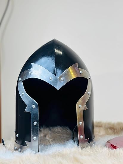 Armor Medieval Knight Crusader Barbuta Helmet, 18 Gauge Steel, Black, Cosplay Costume