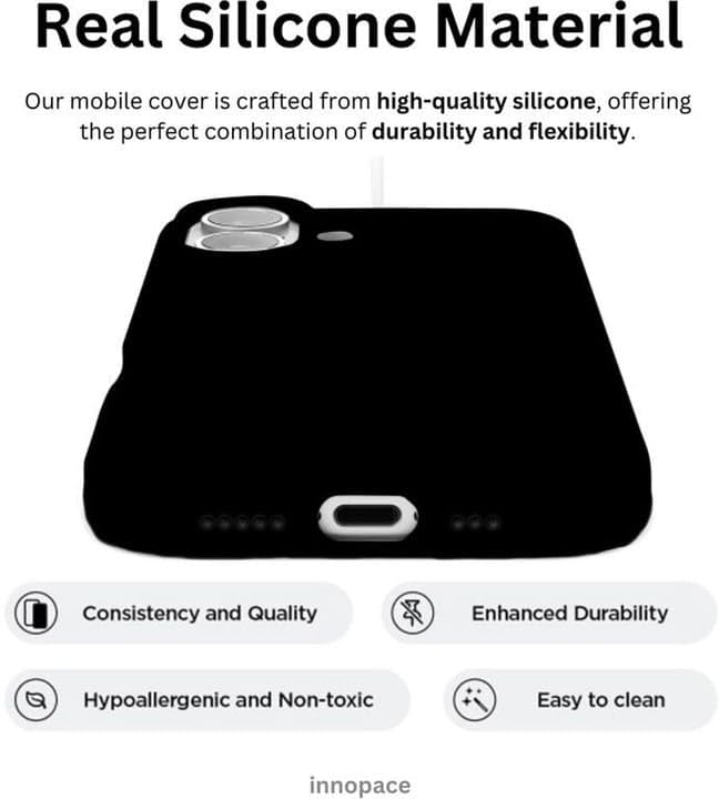Image of Phone Case Compatible with iPhone 16, Black, Protective Slim Fit Cover with Camera Protection, Shock-Absorbing Design