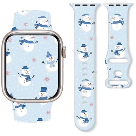 Christmas Watch Band Halloween Watch Band Compatible with Apple Watch Band 38mm 40mm 41mm 42mm 44mm 45mm 49mm, Soft Silicone Sport Band Strap for iWatch Series 9 8 7 6 5 4 3 2 1 Ultra SE (38mm/40mm/41mm, Xmas-Snowman-Blue) Cover