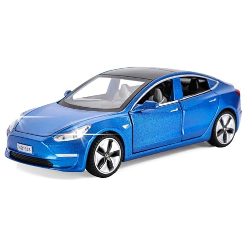 MODVKVK Tesla Model 3 1:32 Modèle Voiture Jouet avec lumière et Musique, Fonction de Retrait, Alliage Moulé sous Pression, Idéal pour Les Enfants à Partir de 3 Ans...