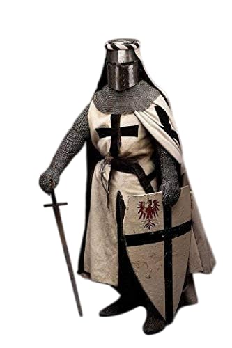 NauticalMart Knight's Templar Cross Surcoat Chain Mail Hood Armor with Crusade Helmet White