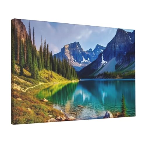 Toile murale paysage de lac et montagne décorative 30,5 x 45,7 cm